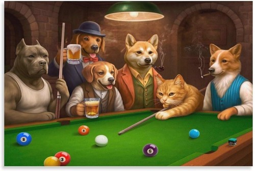 Funny dogs playing pool canvas - dogs,