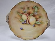 Coalport? Fruits By Michael Cooke, 10" Lobe Handled Cake Plate, c1980s Signed