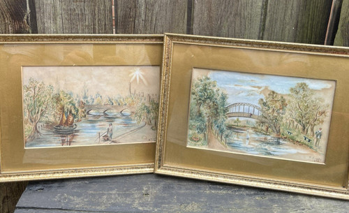 Painting antique pair - painting,