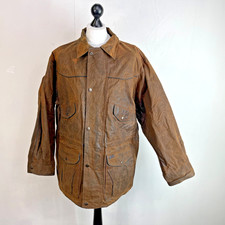Outback Pathfinder Heavy Duty Oilskin Jacket Mens L Brown Wax Utility Coat