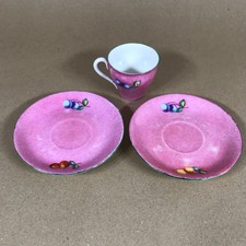 Pink Phoenix China Czechoslovakia Cup and Two Saucers with Fruit Design