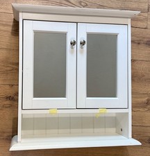 Large Mirrored Bathroom Wooden Wall Cabinet Glass White NEXT 2 Shelves 67 x 64cm