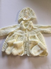 New hand knitted babies 4 piece matinee set in cream dk to fit 16"