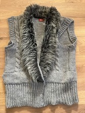 Grey Knit Gilet With Faux Fur