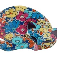 LEA STEIN Brooch Gomina The Cat In Clear & Black Acetate W Floral Fabric France