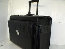 Mens Leather Wheeled Business Class Pilot Executive Class Briefcase Carry Case 