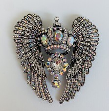 Butler and Wilson Clear Ab Crystal Crown and Wings Brooch New