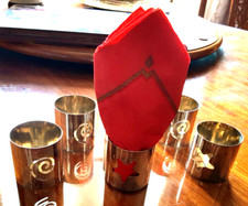 NEW : SET of 6  SILVER TONE NAPKIN / SERVIETTE / CANDLE HOLDERS : CUTOUT DETAIL