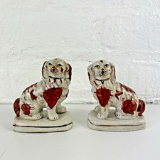 Pair of Antique 18th C. Staffordshire Dog Statues - Auburn/White Spaniel #232