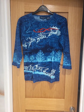 Artscapes brand new blue cotton embellished Christmas top size XS