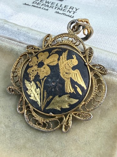 Vintage damascene pendant gold - damascene,