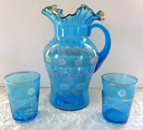 Teal art glass pitcher - art,
