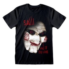 Official SAW T-Shirt Close-Up Design Jigsaw Face Horror Movie Fan Apparel