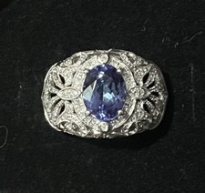 Vintage EFFY 14ct White Gold Blue Tanzanite And Diamond Ring N-N1/2