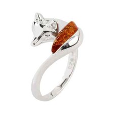 FOX RING BALTIC AMBER STERLING SILVER FOX RING NEW