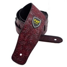 Adjustable Full Leather Guitar Strap Embossed Belt for Acoustic/Electric Bass 
