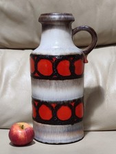Rare XL Red & Black Scheurich Vintage Fat Lava WGP 407-35 Vase & Handle