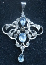 BEAUTIFUL ANTIQUE SILVER & PASTE BELLE EPOQUE LAVALIER PENDANT