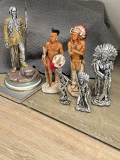 Native American Indian Figures Group Of 6 Incl 3 Pewter Tallest 9”h Smallest 3”h
