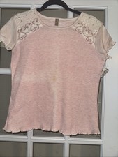 Vtg Y2K Dreams Claire Pettibone Large Pink Waffle Top with Lace Trim