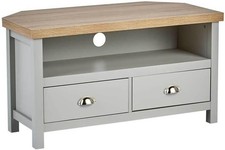 Corner TV Stand with Storage Drawers & Shelves – Compact, Durable, Grey