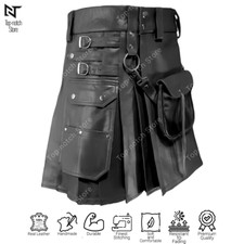 Men's Real Cow Leather Scottish Kilt Sporran Pleated Utility Fancy Roman LARP