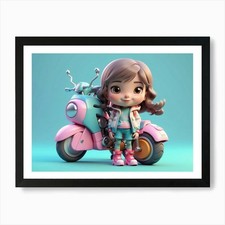 Little Girl On A Scooter Kids Art P Framed Wall Art Poster Canvas Print Picture