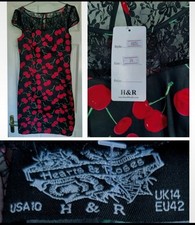 Cool Retro Hearts & Roses Cherry ‘wiggle’ dress – Size 14, NWT - Party - Prom