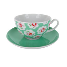 Cath Kidston Green Provence Rose Large Cappuccino Tea Cup & Saucer 2 Piece Set