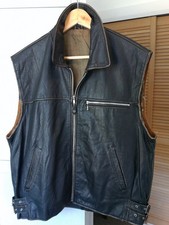 MENS BIKER DISTRESSED BROWN LEATHER WAISTCOAT / OVERJACKET SIZE LARGE . 24 " PIT