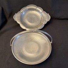 Hammered Civic & Warriors Pewter Bowl With Folding Handle & Serving Dish/tray
