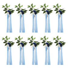 10Pcs Wedding Aisle Decorations Pew Flowers Chair Artificial Flowers Blue, White