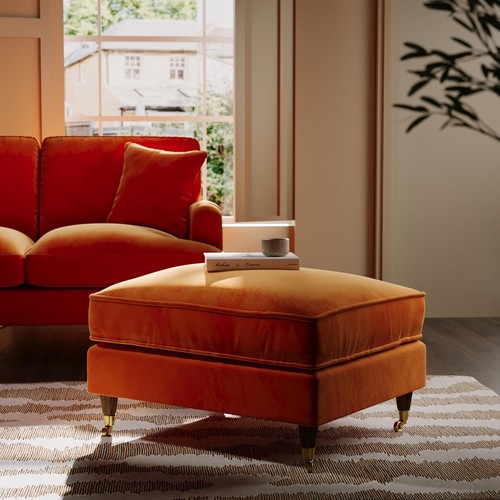 Large orange velvet footstool - large,