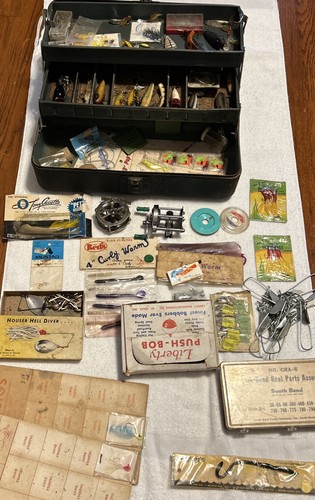 Vintage metal tackle box full - vintage,