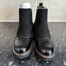 Black Slip on Flat Chelsea Brogue Ankle Boots UK4/ EUR 37 by Linzi