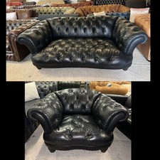 Tetrad Oskar Chesterfield Black Real Leather Sofa & Chair