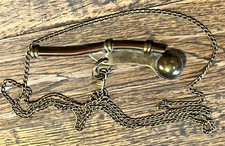 Vintage Brass & Copper Naval Pattern Boatswain Bosun Call Pipe Whistle c/w Chain