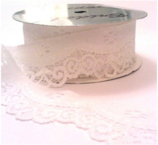 Ivory Scalloped Edge Stretch Lace 35mm x 5meters. Brand new. Full roll