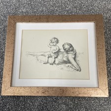J H Dowd Framed Print Of Mother And Baby Sketch Approx 24cm x 29cm Outer Frame