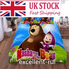 Masha and The Bear Cartoon Doona Quilt Cover Bedding Set Gifts UK Single 