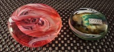 Two Gozo Studio Malta Art Glass Swirl Effect Paperweights -  One With Label