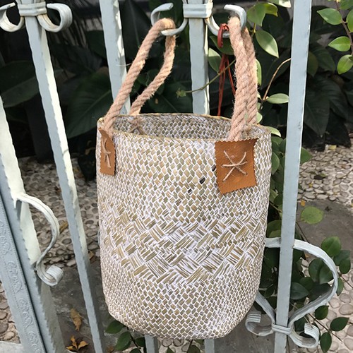 White seagrass basket big - white,