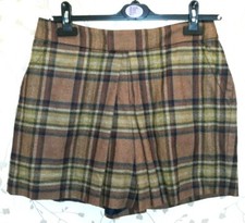 Aubin And Wills Brown Check Tartan Shorts UK 10 55% Wool