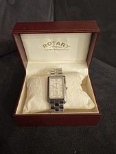 Rotary Elite Men's Stainless Steel Swiss Made Watch with Papers Rectangular Face