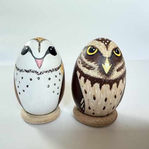Hand painted egg shaped owls - painted,
