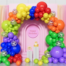 Rainbow Balloon Arch Kit,125 Pcs Colorful Balloon Garland Kit with Confetti