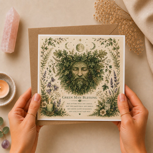 Green man birthday card - man, pagan