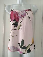 Womens Ted Baker Pink Floral Strappy V Neck Cami Top Blouse S Vgc.