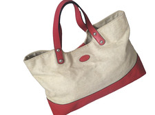 BRIC'S  Handbag Summer Large Duffle Shoulder Bag Beige Red Leather Fabric 40x28x