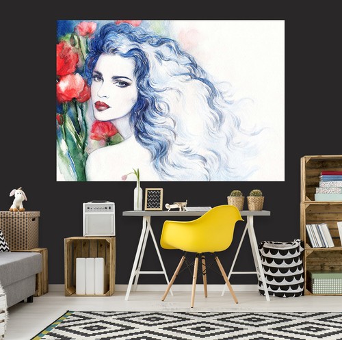 Red poppy flower blue girl - 3d,